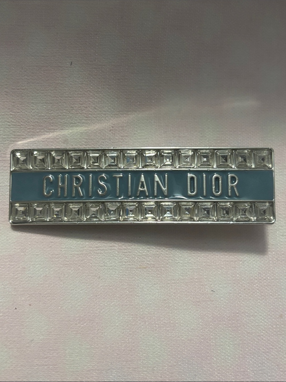 Dior Silver Tone Money Clip with Light Blue Enamel Logo
